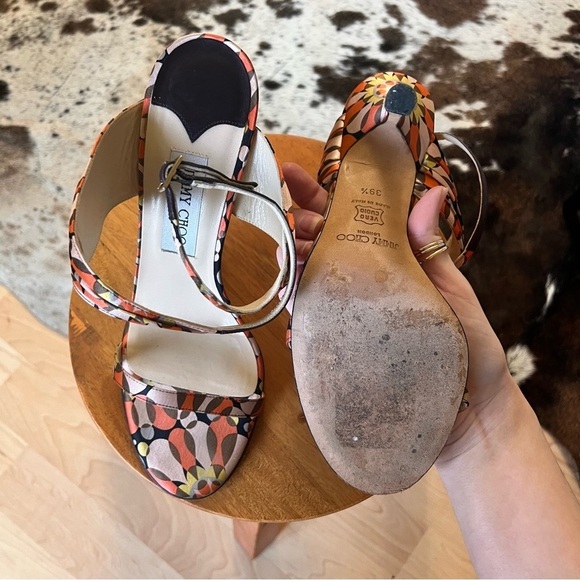 JIMMY CHOO Geometric Groovy Print Satin Heels‎ Ankle Wrap Size 39.5 - Picture 11 of 15